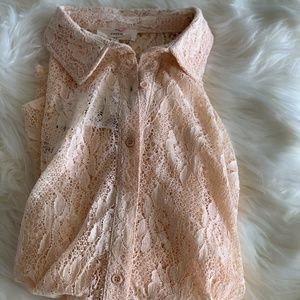 Vintage inspired dusty pink lace button up top